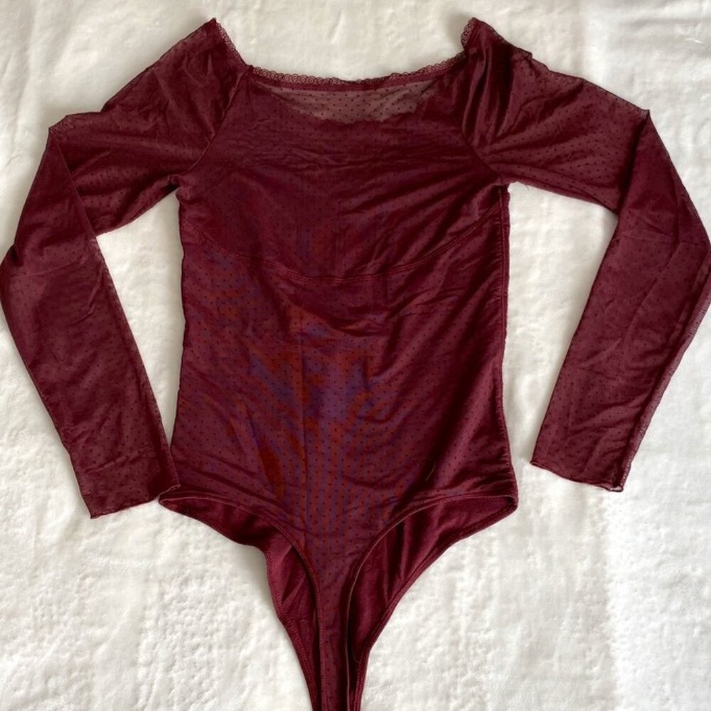 Abercrombie burgundy mesh bodysuit long sleeve M
